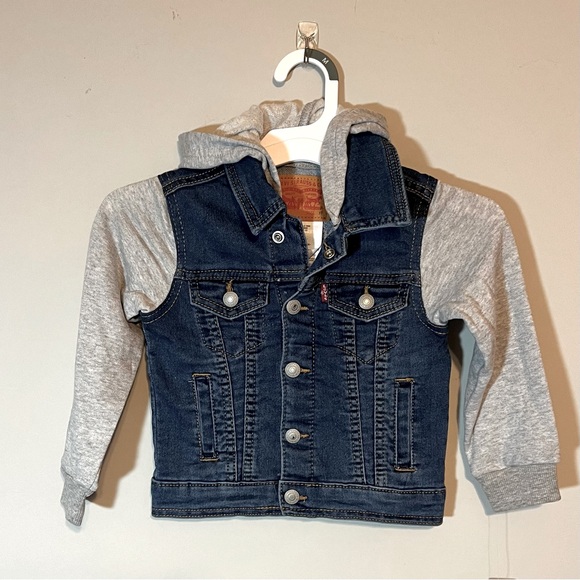 Levi's® Toddler Boys' Indigo Trucker Jacket Med Wash hybrid hoodie  jean jacket - Picture 1 of 10